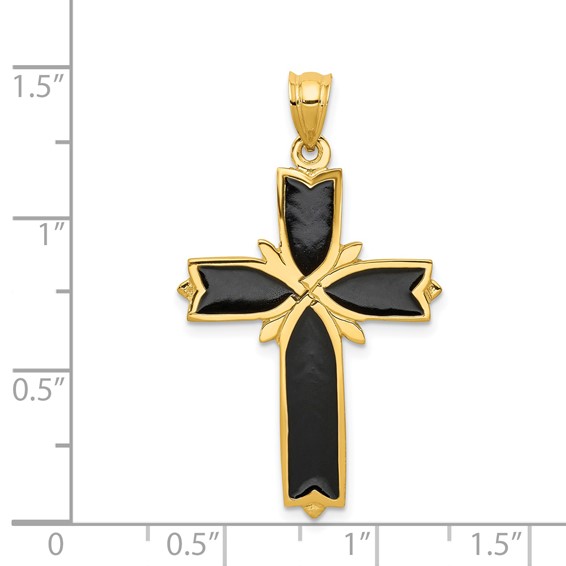 14k Black Enameled Latin Cross Pendant