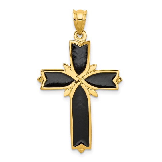 14k Black Enameled Latin Cross Pendant