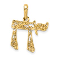 14K Yellow Gold Filigree Chai Pendant view 3