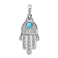 14K White Gold Turquoise Filigree Chamseh Pendant view 1