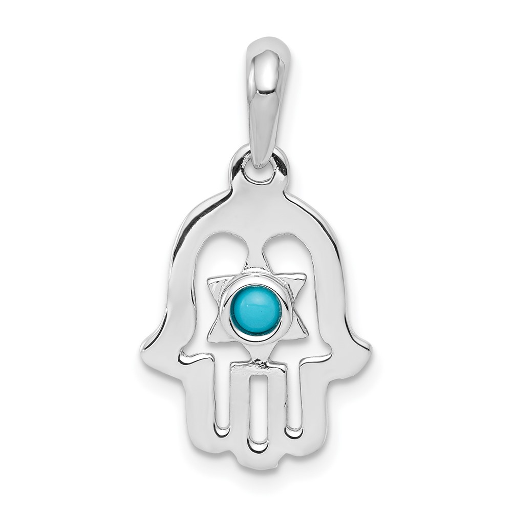 14K White Gold Turquoise Chamseh Pendant
