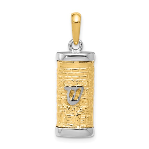 14K Two-Tone 3-D Mezuzah Pendant with Shin