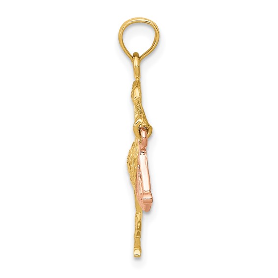 Gold Two-tone Stork with Baby Pendant