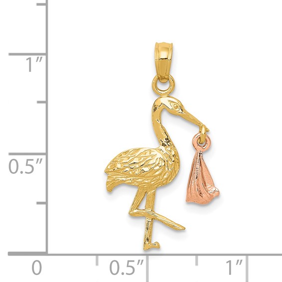 Gold Two-tone Stork with Baby Pendant