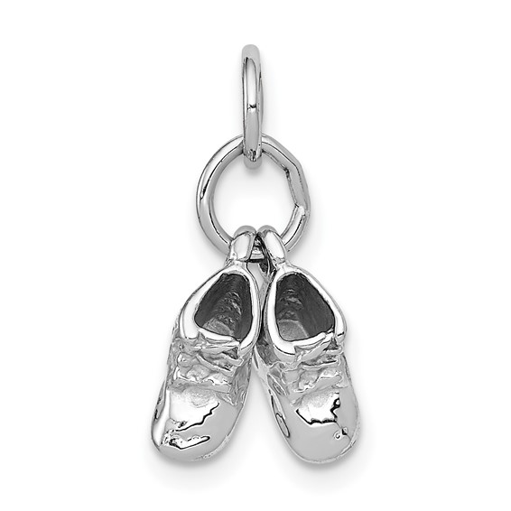 14k White Gold 3-D Moveable Baby Shoes Charm