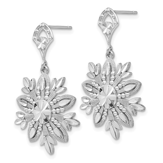 14k White Gold Fancy Snowflake Dangle Post Earrings
