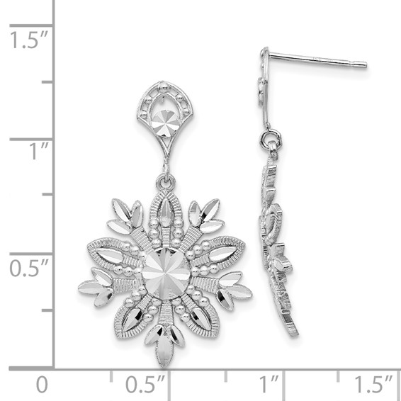 14k White Gold Fancy Snowflake Dangle Post Earrings