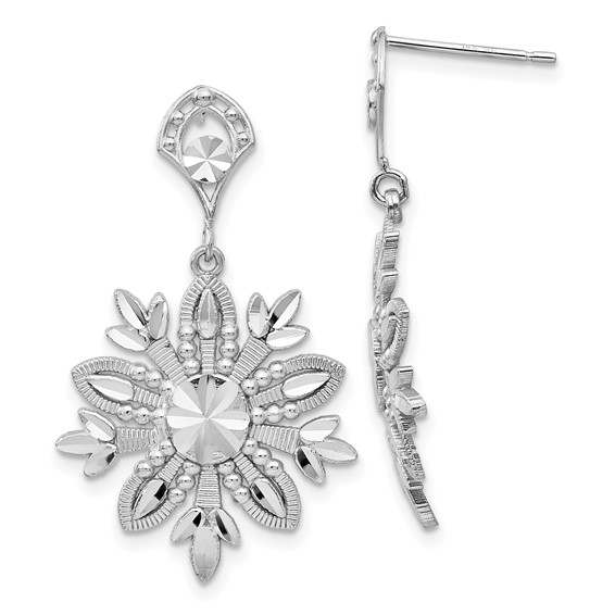 14k White Gold Fancy Snowflake Dangle Post Earrings