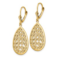 14K Yellow Gold Teardrop Filigree Dangle Leverback Earrings view 2
