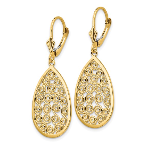 Gold Teardrop Dangle Leverback Earrings