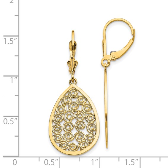 Gold Teardrop Dangle Leverback Earrings