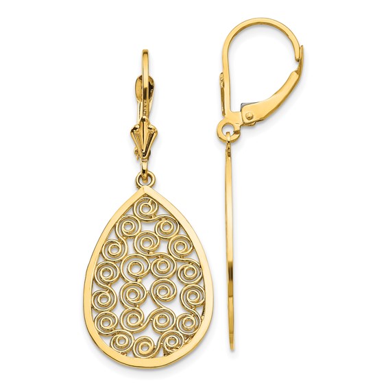 Gold Teardrop Dangle Leverback Earrings