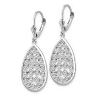 14K White Gold Teardrop Filigree Dangle Leverback Earrings view 2