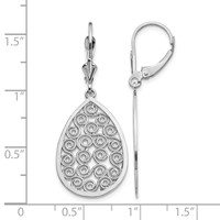 14K White Gold Teardrop Filigree Dangle Leverback Earrings view 4