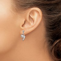 14K White Gold Polished Dolphin Jumping Through Hoop Dangle Post Earrings view 3