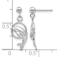 14K White Gold Polished Dolphin Jumping Through Hoop Dangle Post Earrings view 4