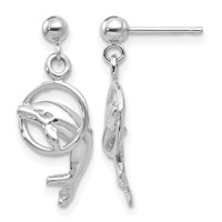 14K White Gold Polished Dolphin Jumping Through Hoop Dangle Post Earrings view 1