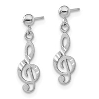 14K White Gold Polished Diamond-cut Treble Clef Dangle Post Earrings view 2