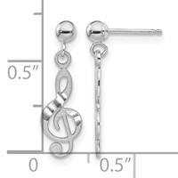 14K White Gold Polished Diamond-cut Treble Clef Dangle Post Earrings view 4