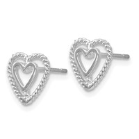 14K White Gold Polished Open Heart-in-Heart Post Earrings view 2