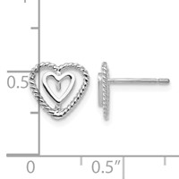 14K White Gold Polished Open Heart-in-Heart Post Earrings view 4