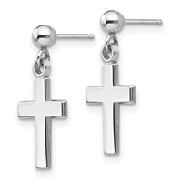 14K White Gold Polished Cross Dangle Post Earrings view 2