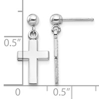 14K White Gold Polished Cross Dangle Post Earrings view 4
