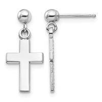 14K White Gold Polished Cross Dangle Post Earrings view 1