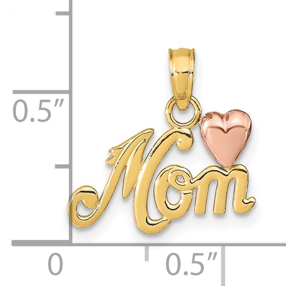 14k Two-tone MOM with Heart Pendant