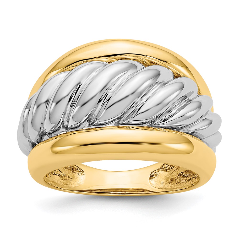 14k Two-tone Polished Twisted Dome Ring