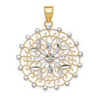 14K and White Rhodium Diamond-cut Filigree Pendant view 1