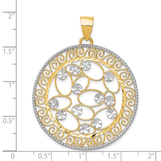 14k and White Rhodium Diamond-cut Filigree Pendant