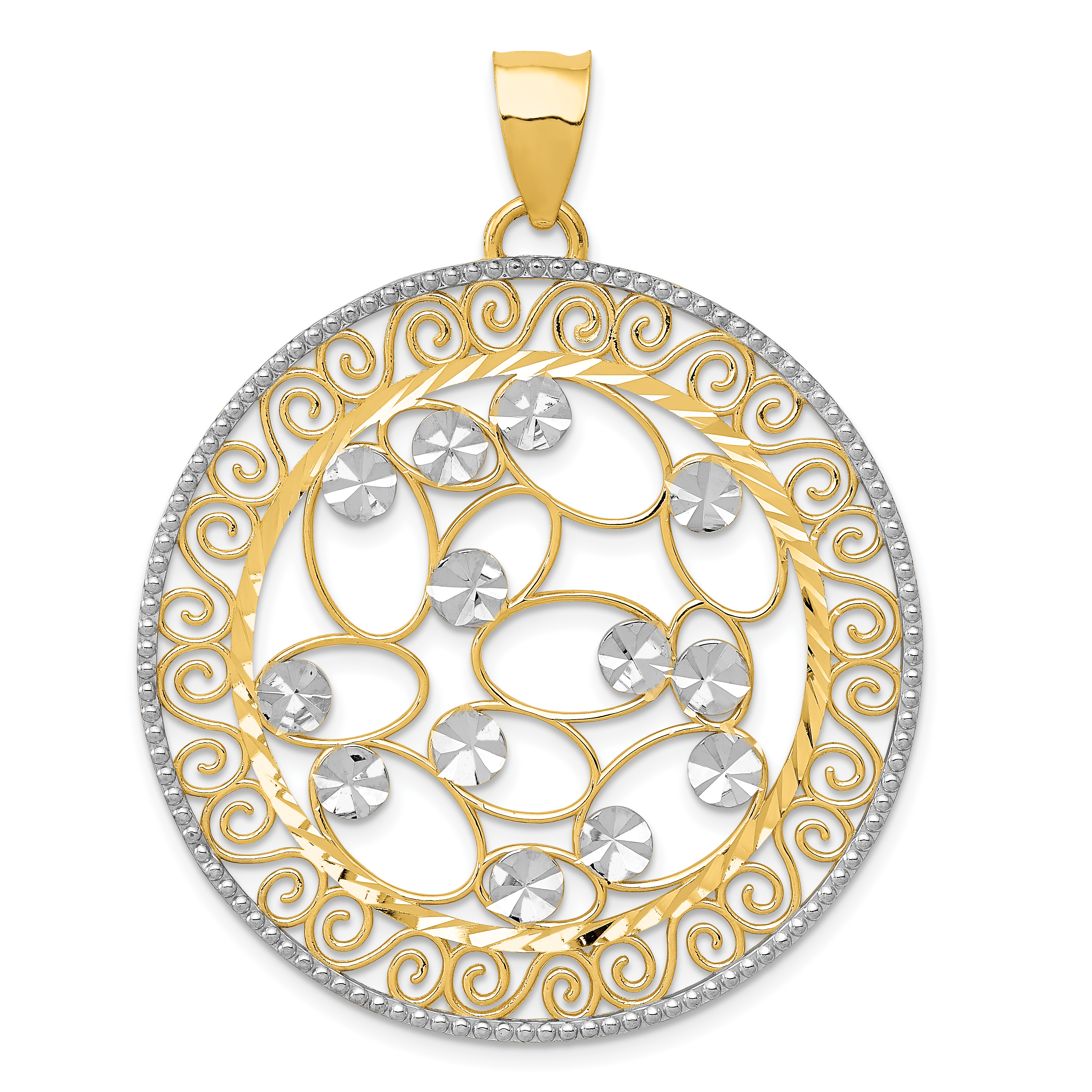 14k White Rhodium Diamond-cut Filigree Pendant (K1549)