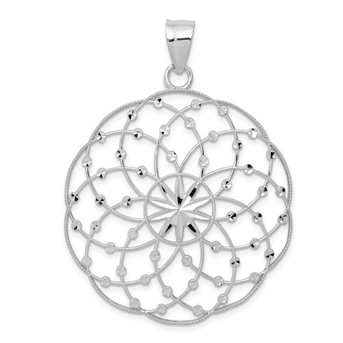 14K White Gold Diamond-cut Spiral Circle Pendant
