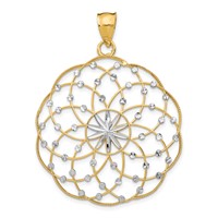 14K and White Rhodium Diamond-cut Spiral Circle Pendant view 1