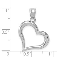 14K White Gold Polished Open Dangling Heart Pendant view 4