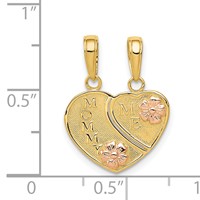 14K Two-tone Pendant with Flowers Mommy-me 2-Piece Break-apart Heart view 3