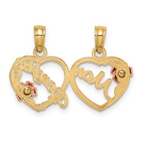 14K Two-tone Pendant with Flowers Mom - Daughter 2-Piece Break-apart Hearts view 4