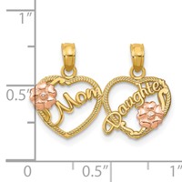 14K Two-tone Pendant with Flowers Mom - Daughter 2-Piece Break-apart Hearts view 3