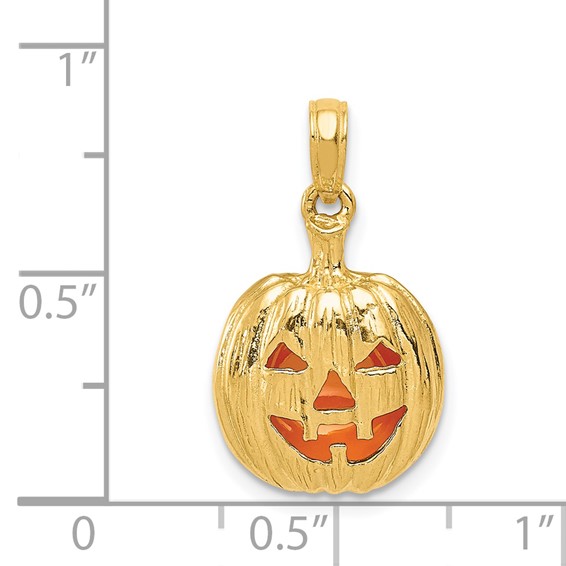 14k Enameled Inside 3-D Cut-Out Jack-o-Lantern Pendant