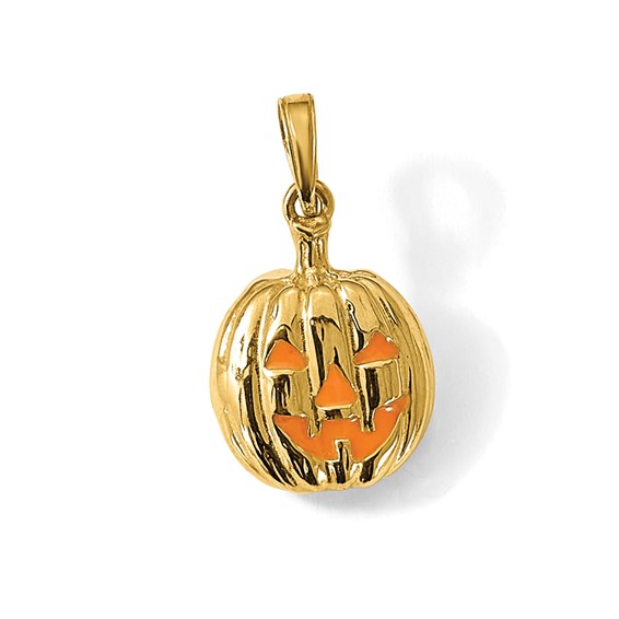 14k Enameled Inside 3-D Cut-Out Jack-o-Lantern Pendant