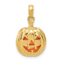 14K Yellow Gold Enameled Inside 3-D Cut-Out Jack-o-Lantern Pendant view 1