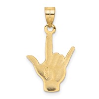 14K Yellow Gold Polished I Love You Hand Sign Language Charm view 3