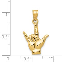 14K Yellow Gold Polished I Love You Hand Sign Language Charm view 4