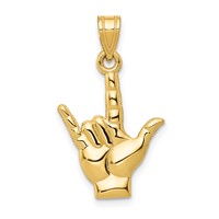 14K Yellow Gold Polished I Love You Hand Sign Language Charm view 1
