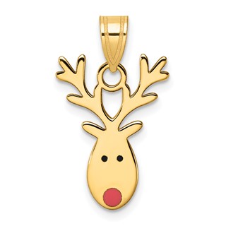 14k Enameled Red-Nosed Reindeer Charm