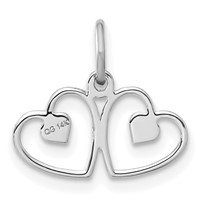 14K White Gold Satin and Diamond-cut Double Heart Charm view 3