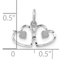14K White Gold Satin and Diamond-cut Double Heart Charm view 4