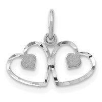 14K White Gold Satin and Diamond-cut Double Heart Charm view 1