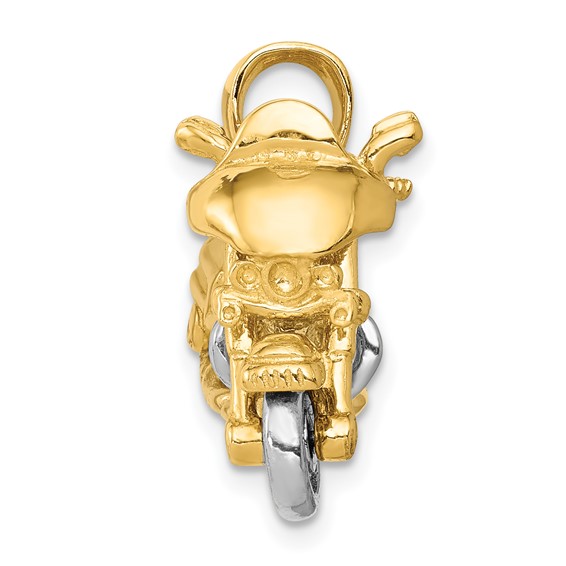 14k Two-tone 3-D Motorcycle with Moveable Wheels Pendant